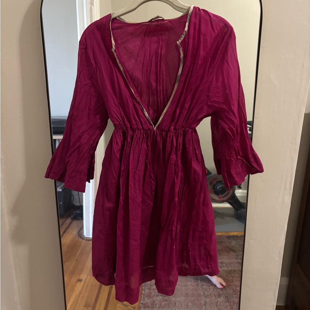 Burberry Fuchsia V-Neck Dress